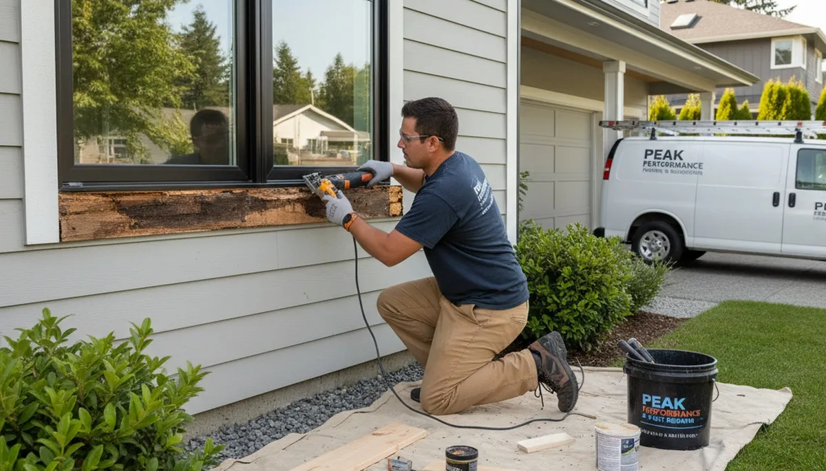 Professional wood rot repair on Columbus, OH home exterior by expert house painters